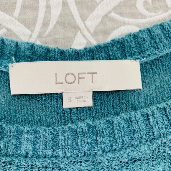 Loft Sweater Women Small Turquoise Tunic Boat Neck Side Slit Coastal Mermaid - Picture 3 of 10